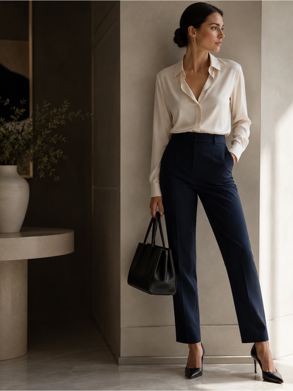 Aritzia Wilfred Tailored Trouser Pant Navy Blue High Rise Slim Straight Size 4